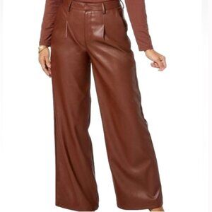 House of Harlow 1960 | Brown Vegan Leather Wide Leg Pleated Trousers | Size 10